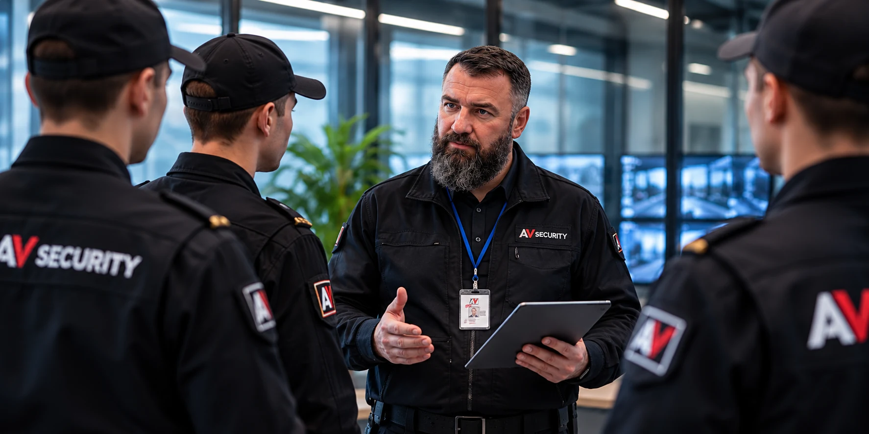 Руководитель смены проводит инструктаж сотрудников охраны AV-Security