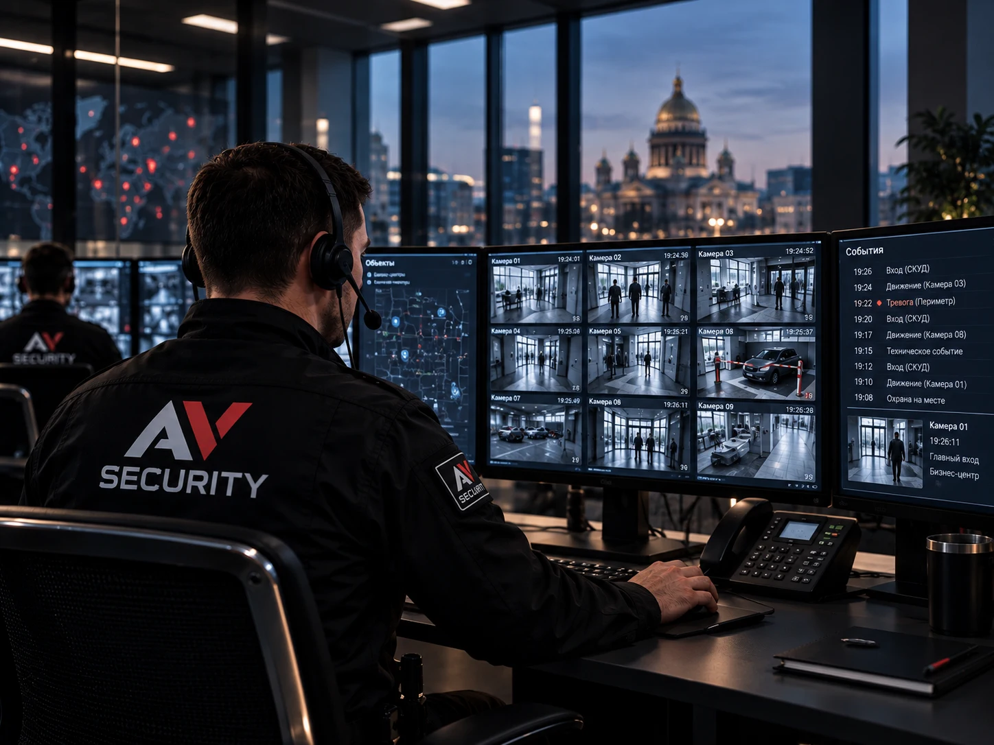 Оператор пультовой охраны AV-Security в центре мониторинга
